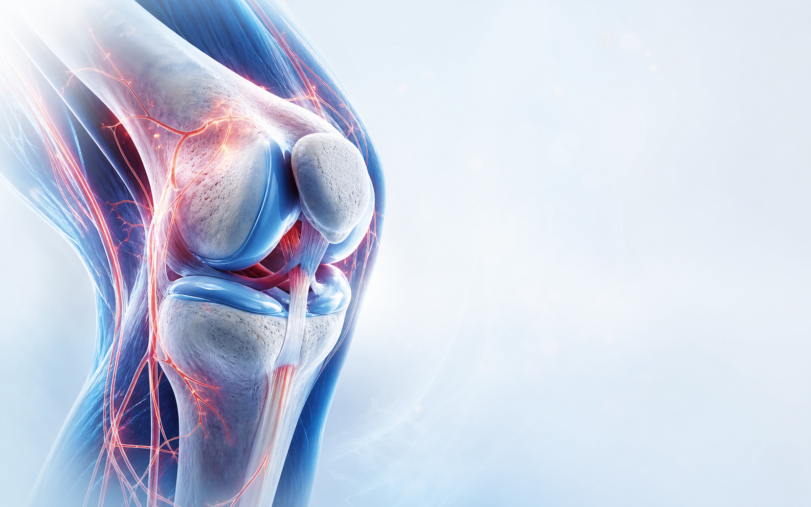 Detailed anatomical view of the human knee joint